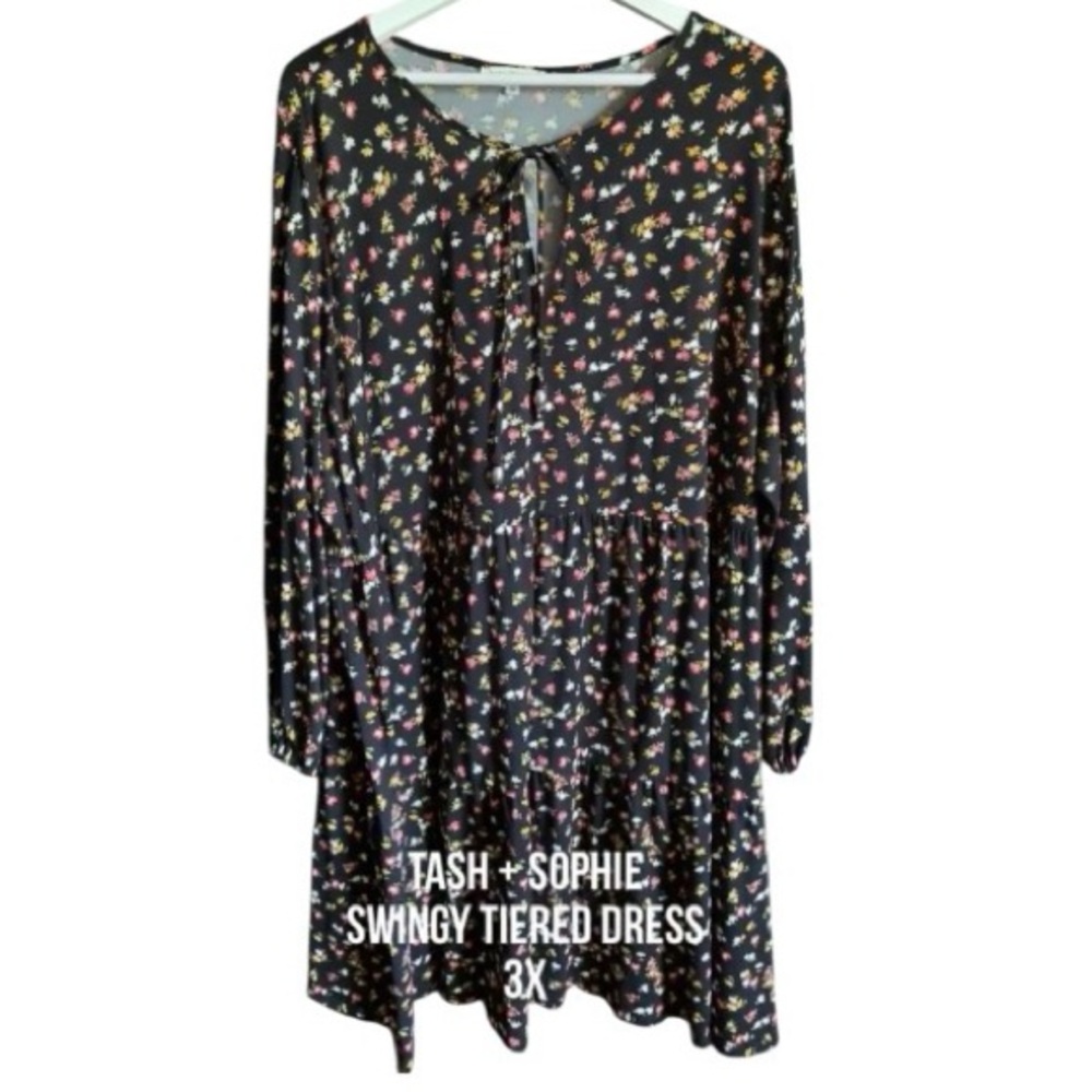 3X Tash + Sophie Short Swingy Tiered Dress with Long Sleeves